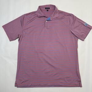 Peter Millar Crown Crafted Polo Shirt Men's XL Pink Blue Striped Golf Tennis